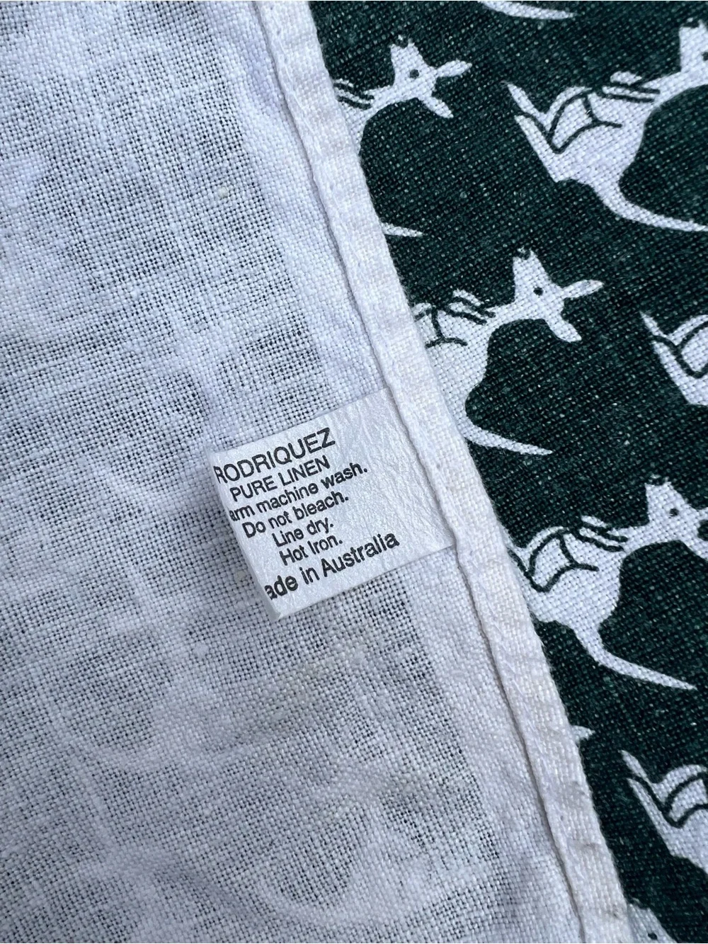 Vintage Rodriguez Australia Kangaroo Linen Tea Towel Green Boho MCM Kitchen